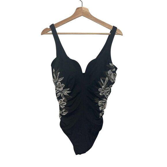 Miraclesuit Other - Miraclesuit Black Floral One-Piece Swimsuit With Ruching & Supportive Fit MEdium